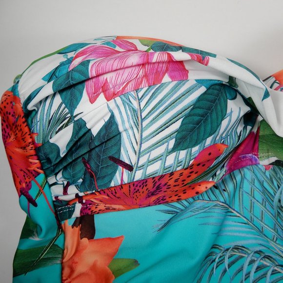 LA BLANCA Tropicalia Floral Tankini Top Size 4 XS Bright Aqua Tropical NEW - Picture 6 of 7